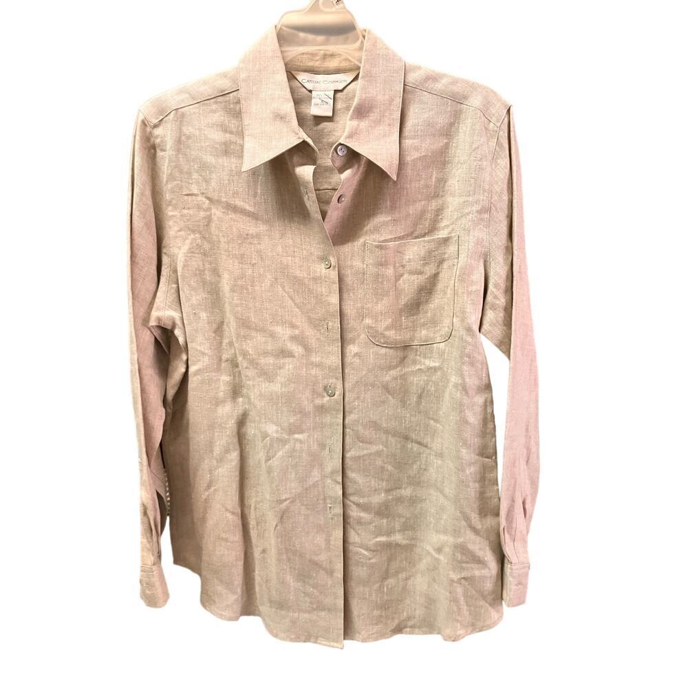 Casual Corner Beige Linen Button-up Casual Top |‎ Women's Small